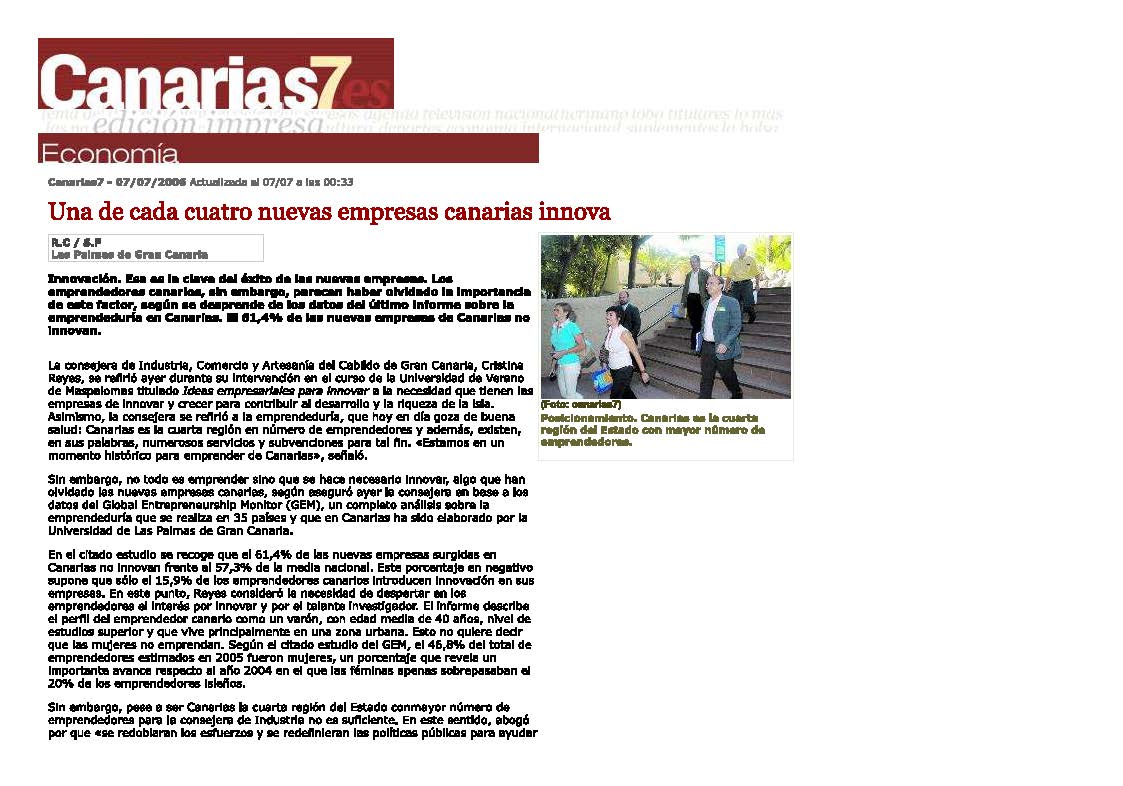 Innovación en nuevas empresas canarias – Canarias 7
